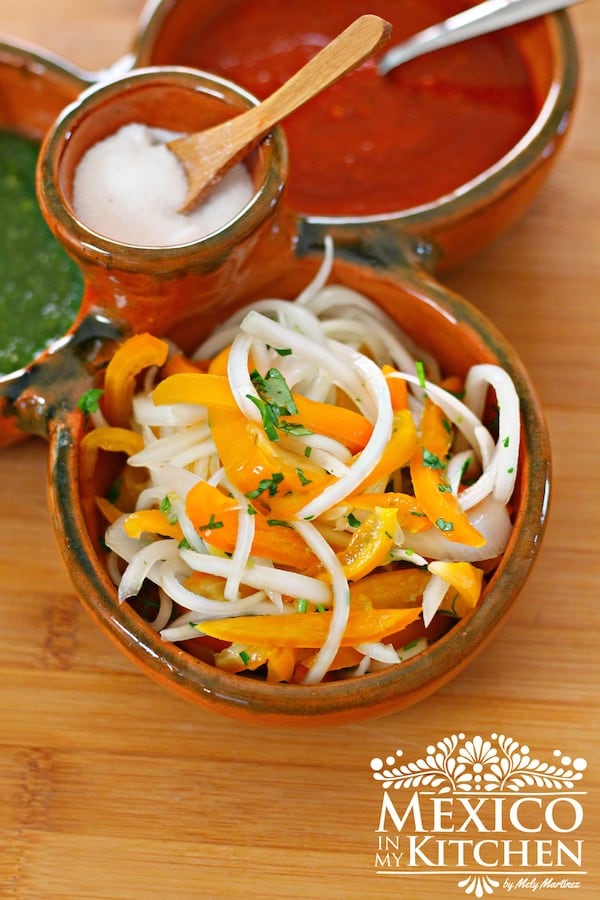 Pickled Manzano peppers with onion
