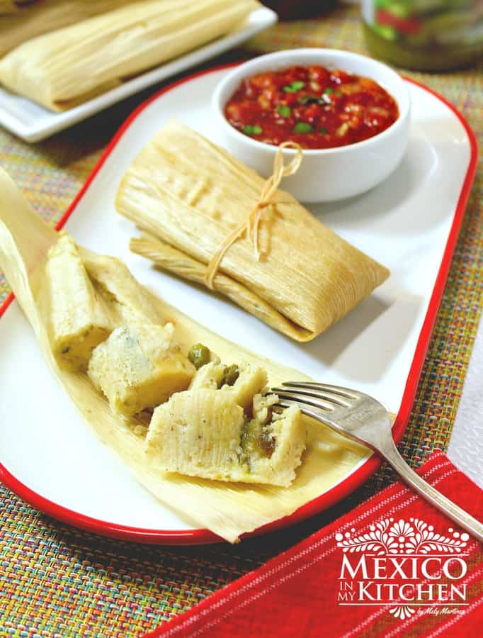 Tamales with rajas and cheese recipe |Tamales with roasted poblano peppers rajas and cheese. Oaxaca cheese or other melting cheese works fine. 