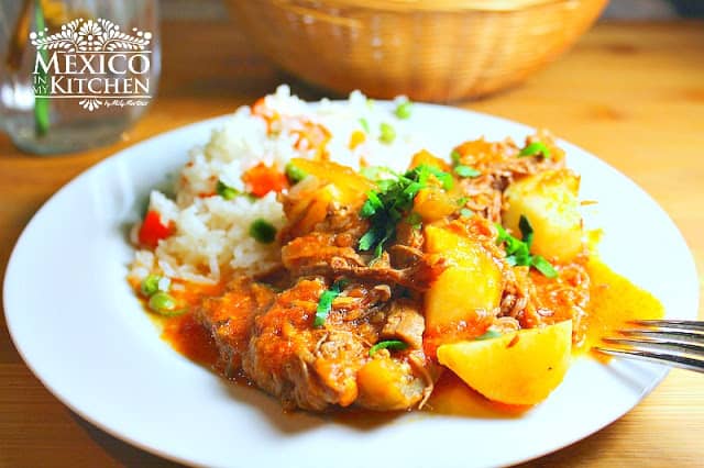 Mexican ropa vieja recipe with potatoes and rice