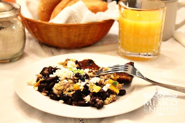 eggs and black beans with toast