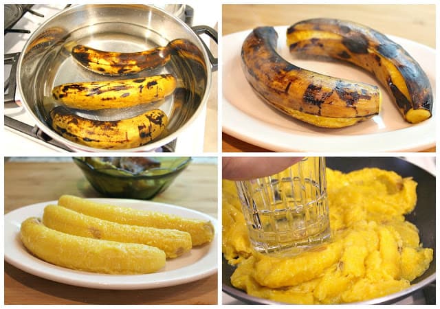 boiling and mashing the plantains