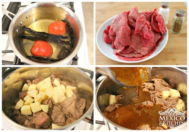 Steak and potatoes in Pasilla Sauce | Instructions step by step