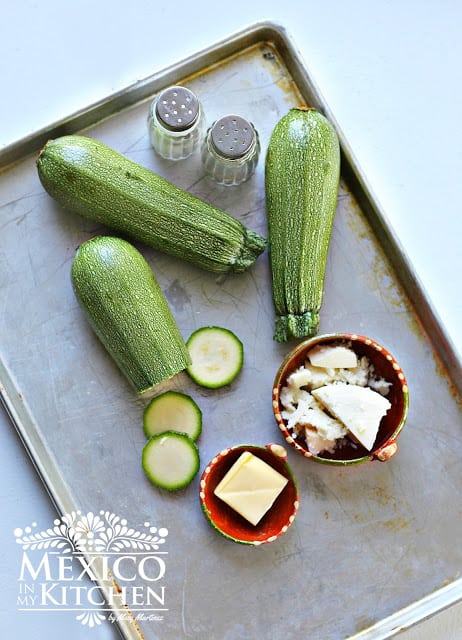 ingredients needed: zucchini squash, butter, queso fresco and salt + pepper