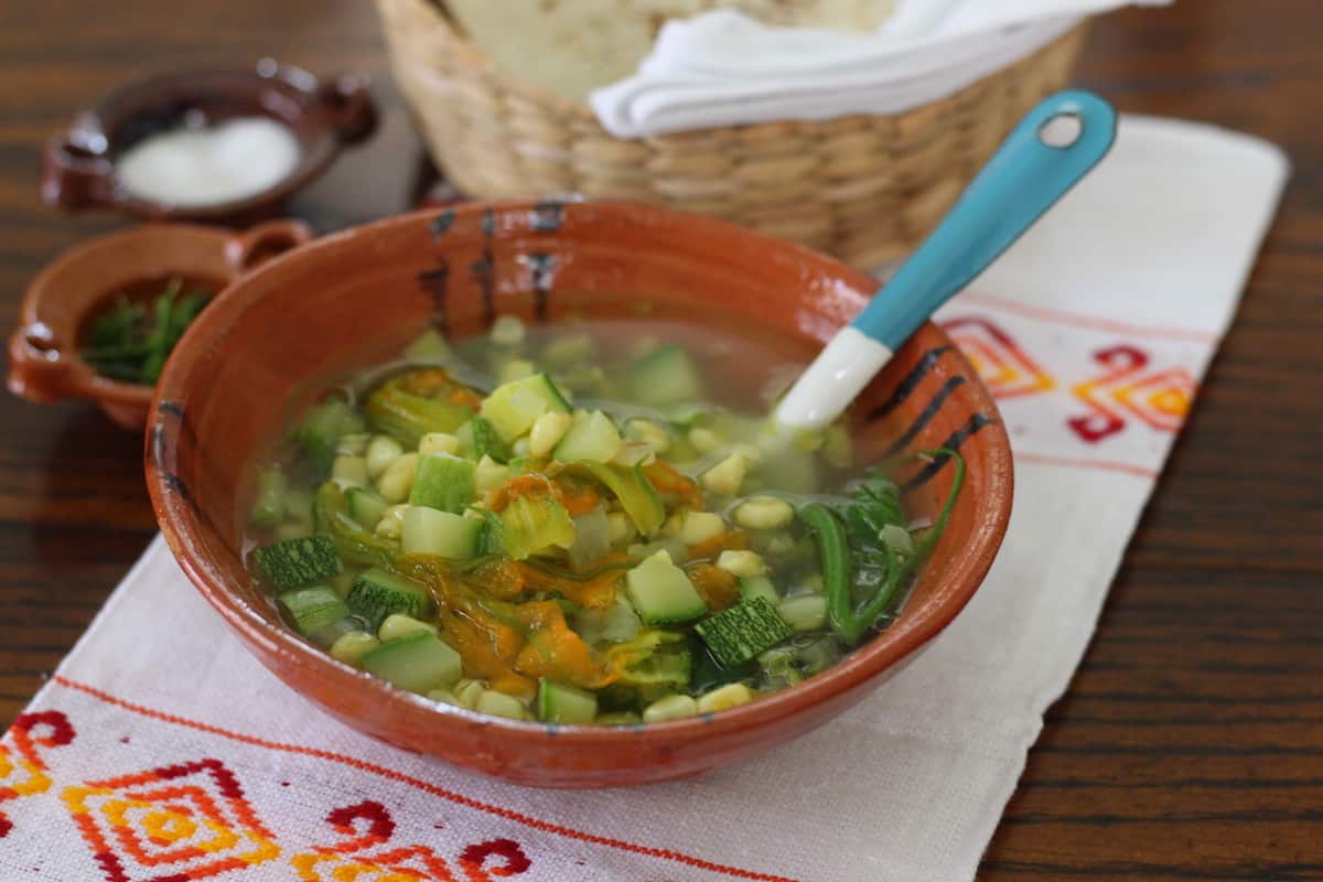 Mexican Clay bowl with squash vines & shoots soup