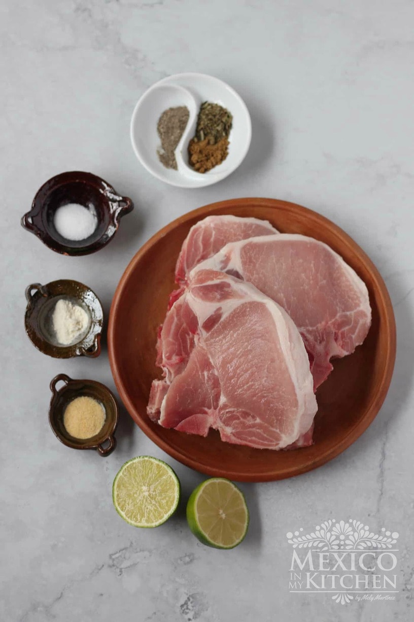 Pork chops and seasonings