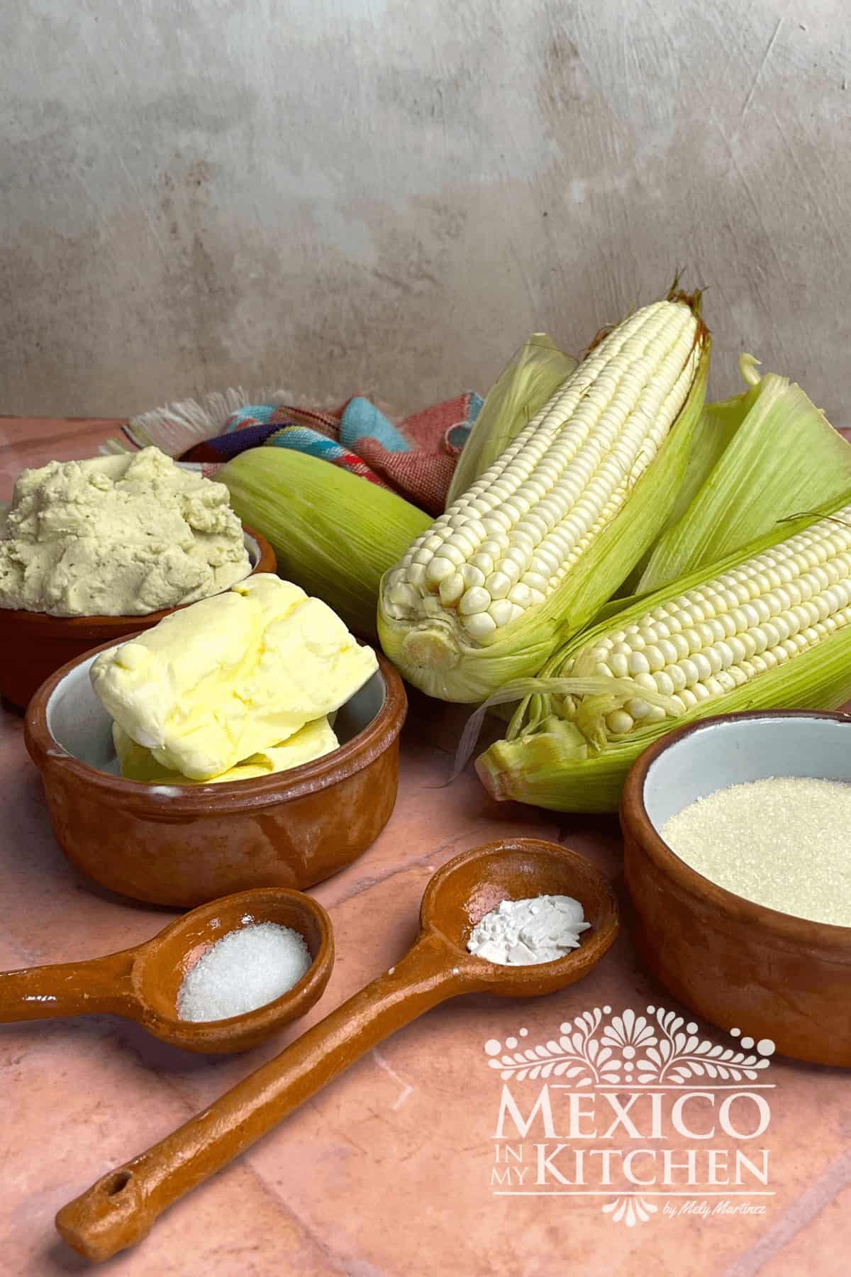 Ingredients to make sweet corn tamales