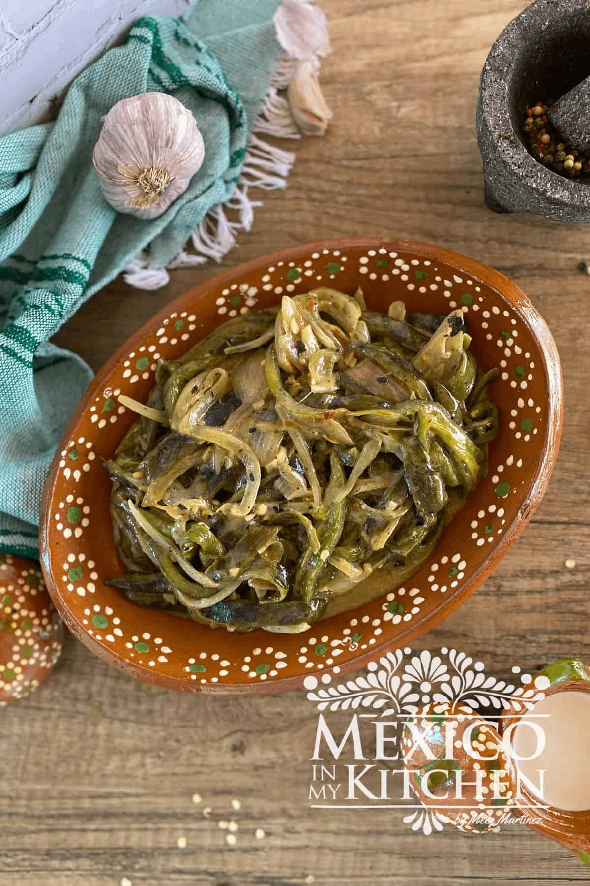 Mexican Rajas con Crema served on a platter