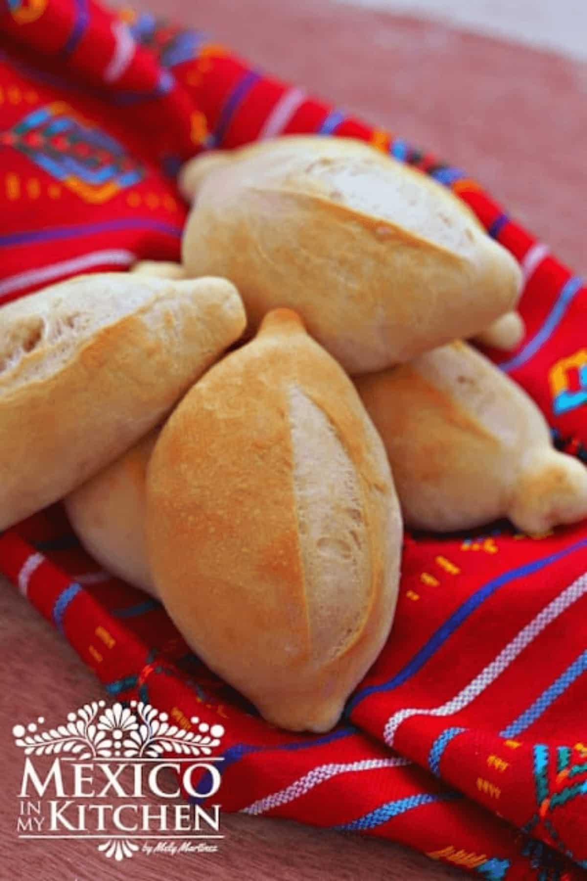 Mexican Bolillos (Crusty Rolls) in a napkin
