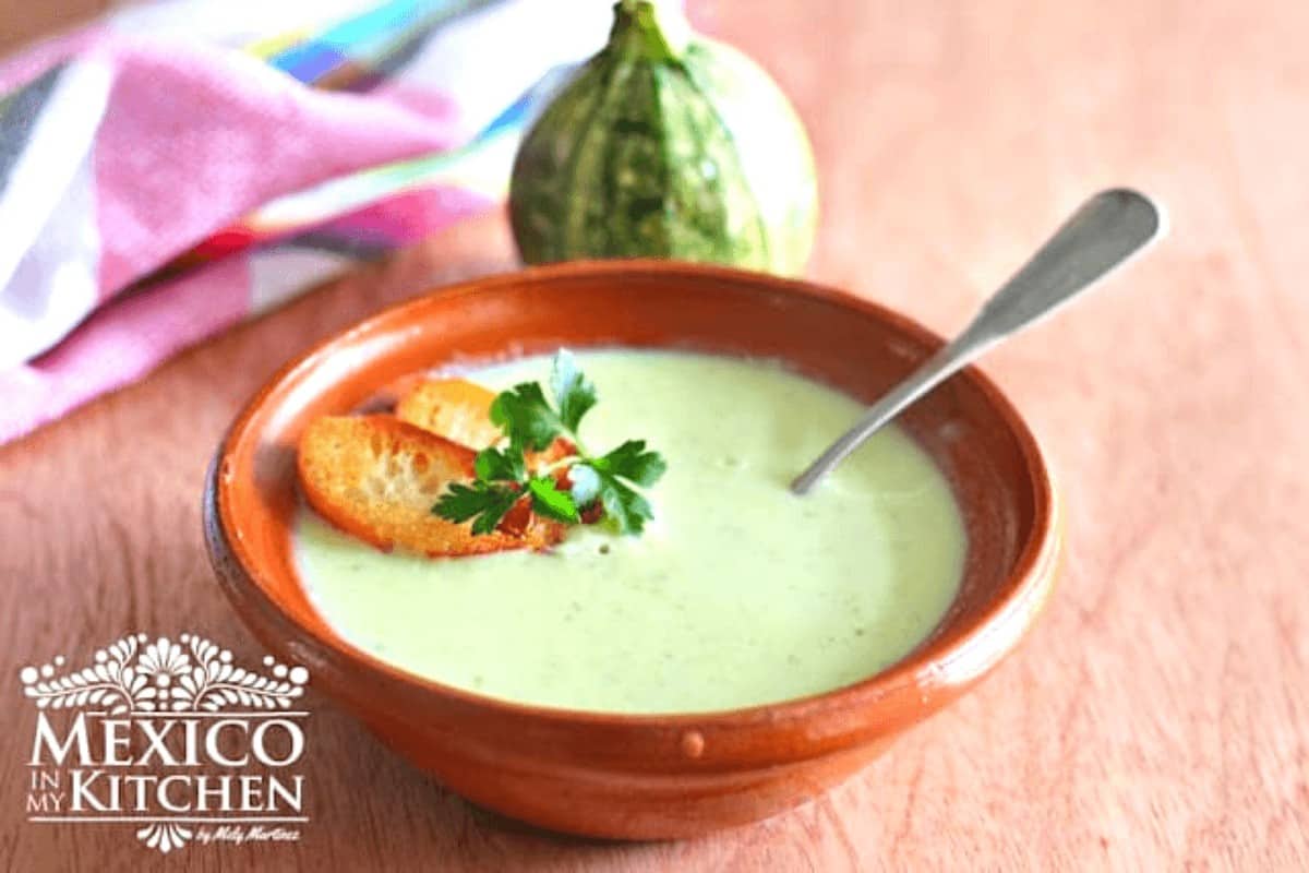 Cream of zucchini soup served in a bowl