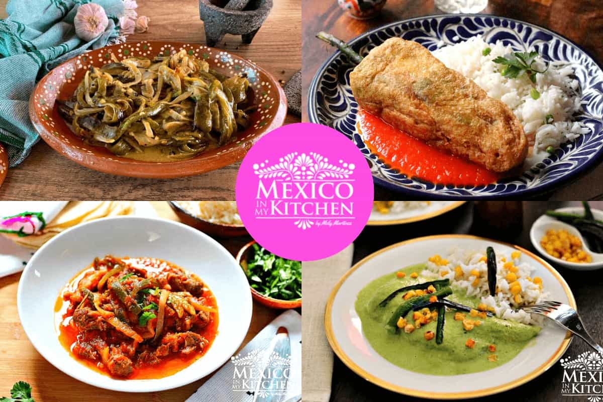 Four different recipes made with poblano peppers