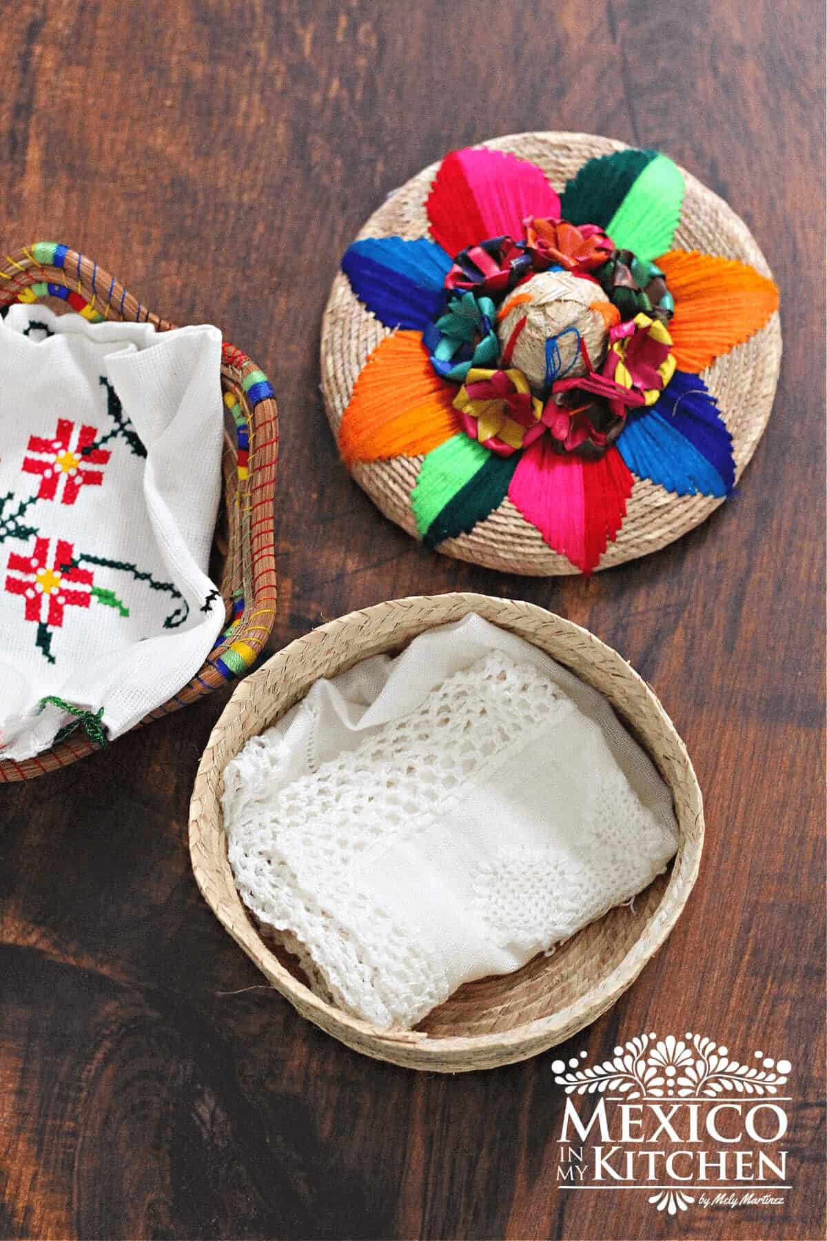 Mexican Tortilla basket with cloth napkin.