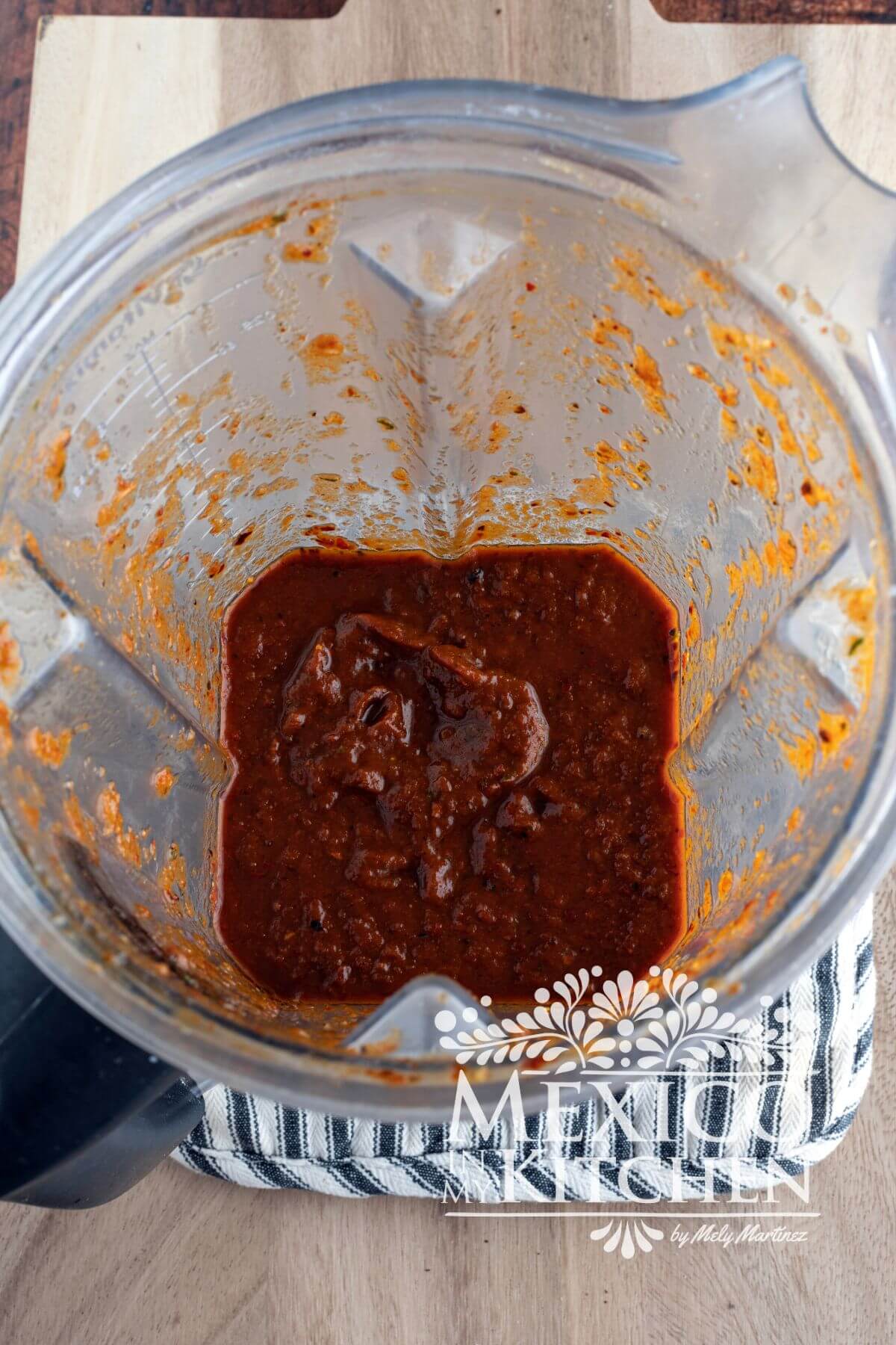 Red thick paste made with dried chiles, roasted tomes, onions and spices in a blender.