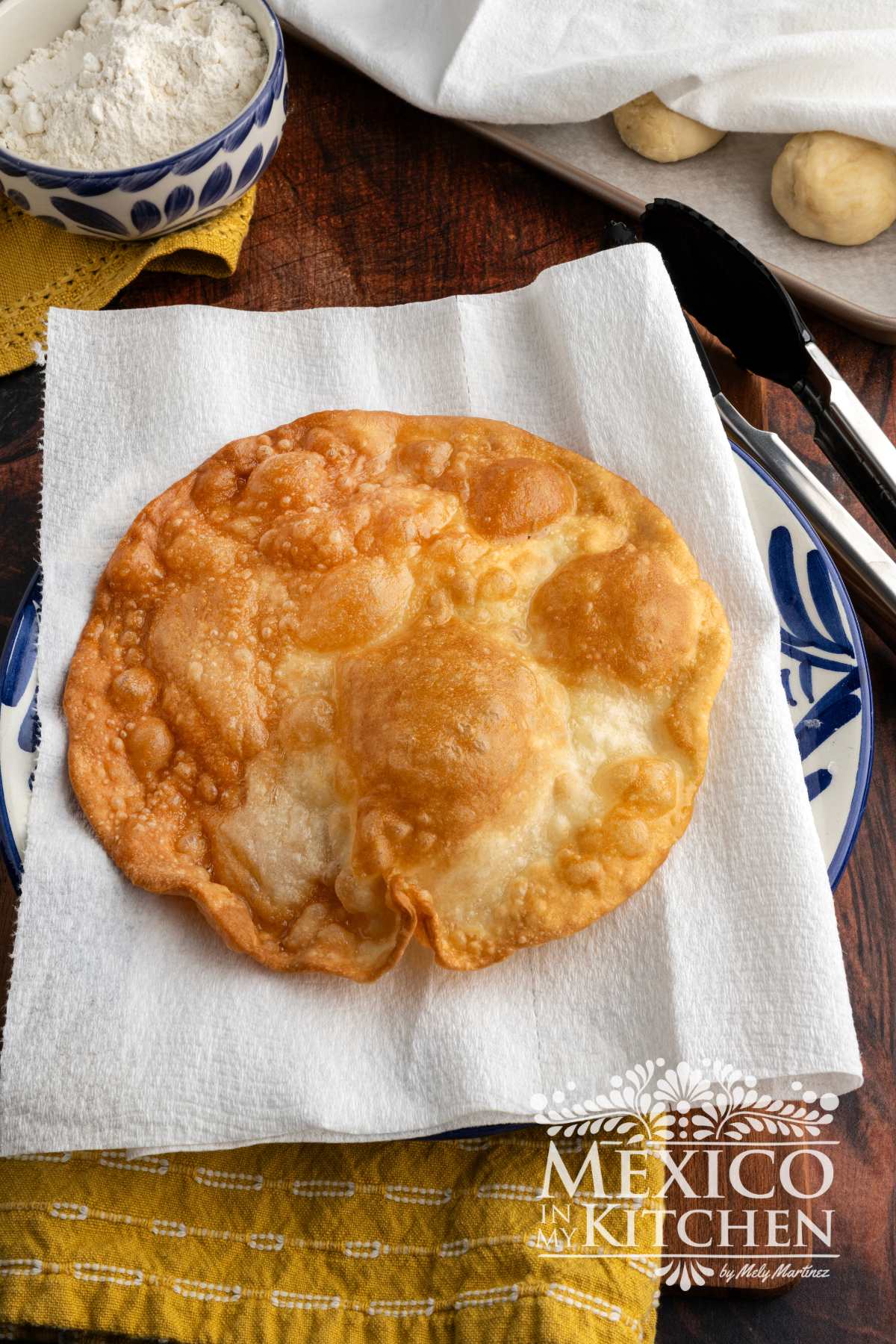 Mexican Buñuelo over a paper napkin,