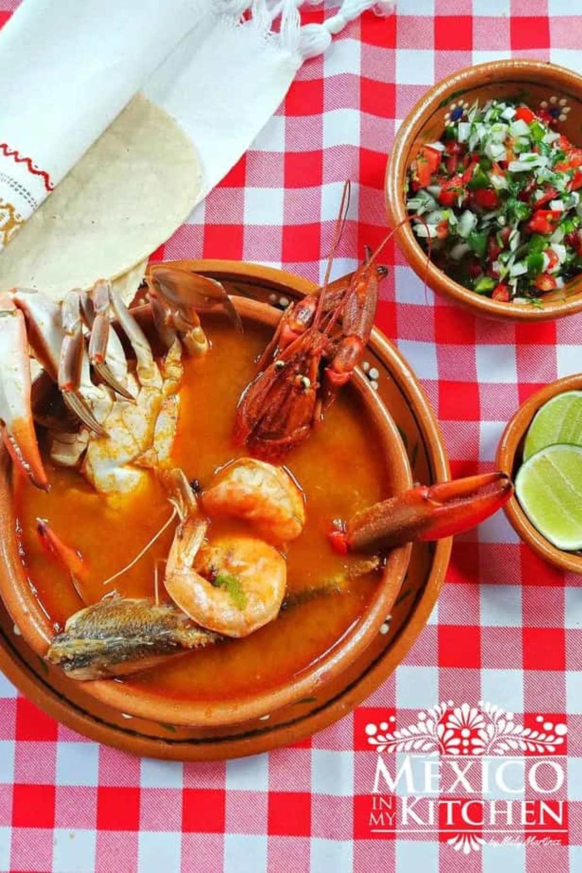 Collection of Mexican soups like caldo de mariscos.