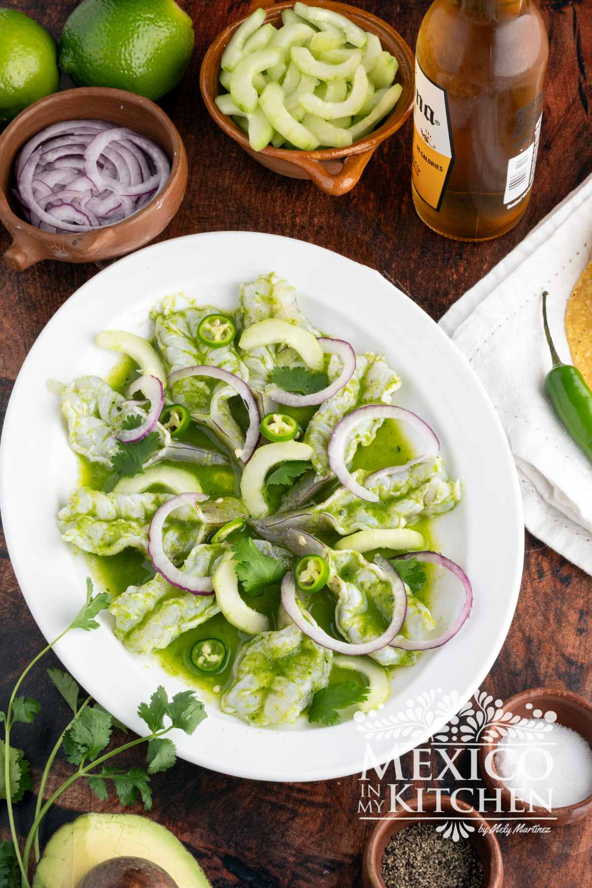 Aguachile recipe served in a platter.