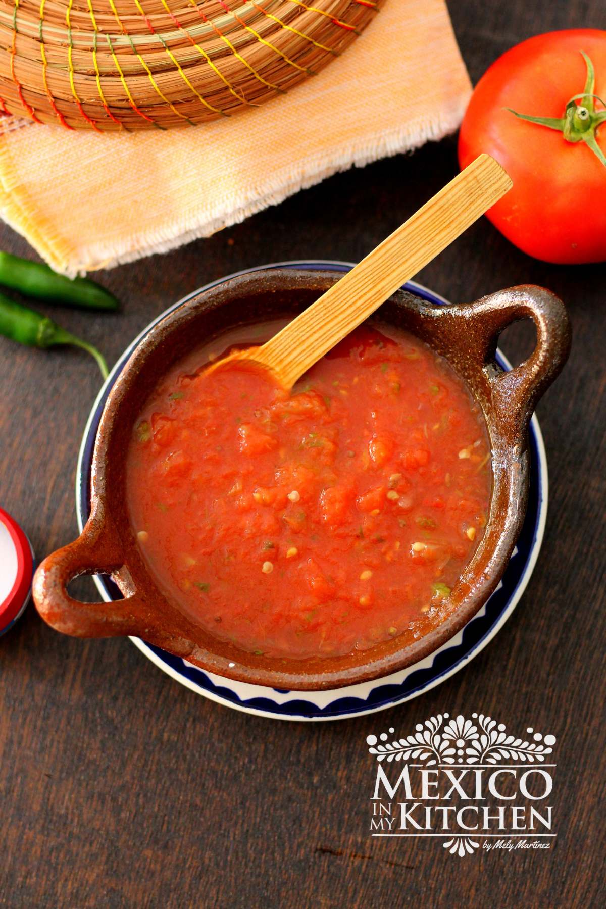 Salsa Roja served in a small clay cazuela.