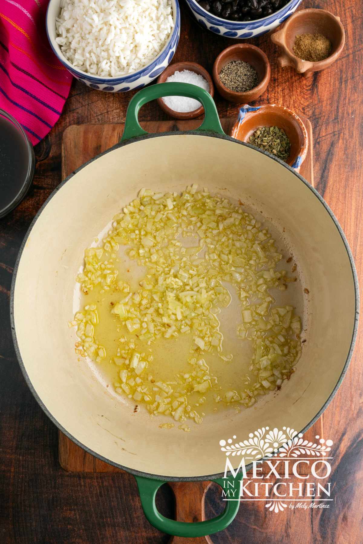 Sautéing chopped onions and garlic