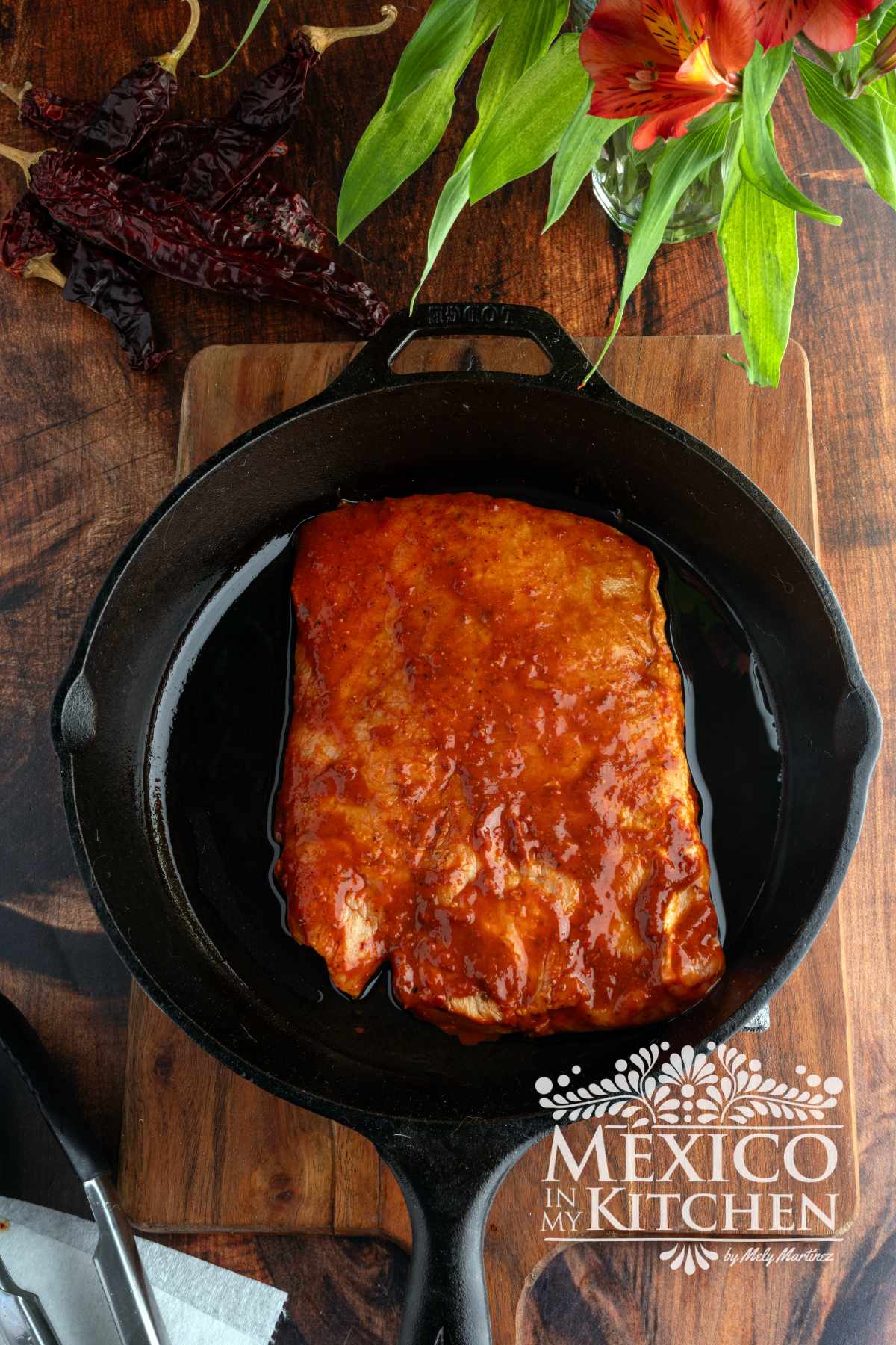cooking the carne enchilada recipe.